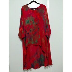 Deidre Free Flowing Hand Dye Blouse Artsy Boho Asymmetrical Red One Size 1X - 3X